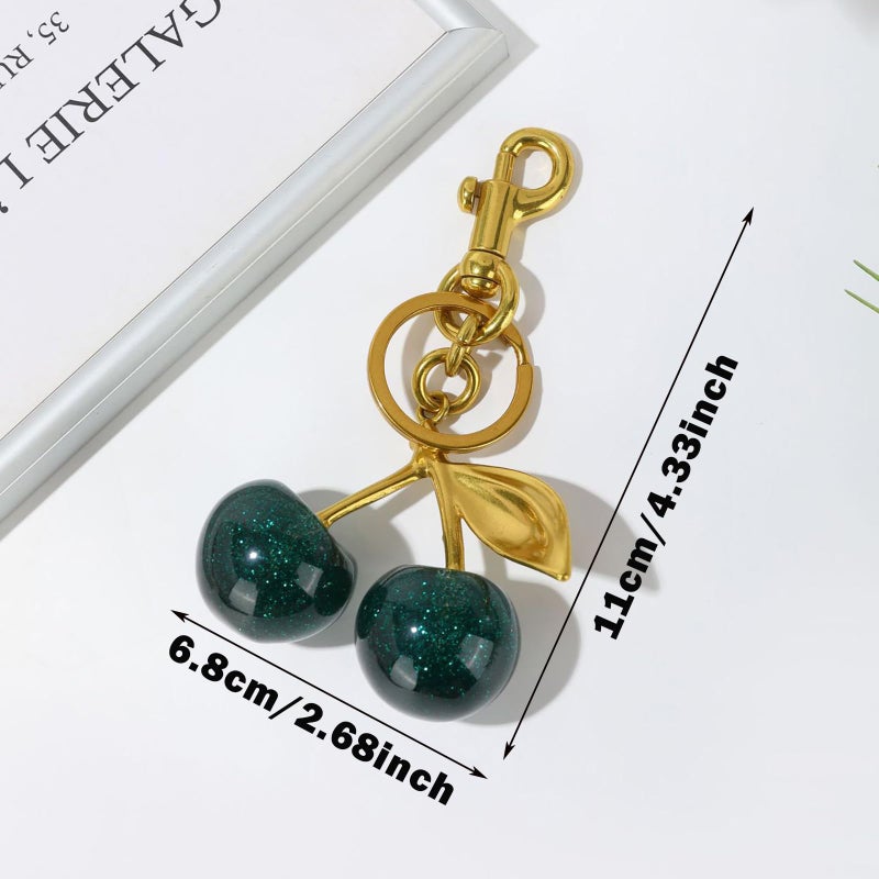 SKYFUN Cherry Keychain for Women Glitter Cherry Bag Charm Key Chain for Purse Wallet Handbag Backpack Jewelry Accessories Gift for Birthday Christmas Valentines Day  Green - Image 5